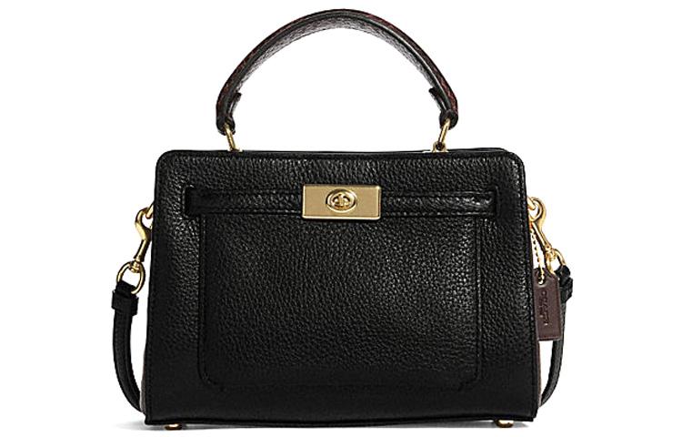 Coach Coach Lane Pebbled Leather With Snakeskin Print Leather Handbag Shoulder Bag Crossbody Bag Small Size Women's Black