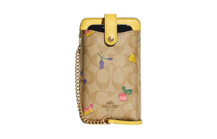Coach Coach Phone Canvas With Leather Crossbody Bag With Smartphone Pocket Women's Gold/Light Khaki/Vintage Yellow
