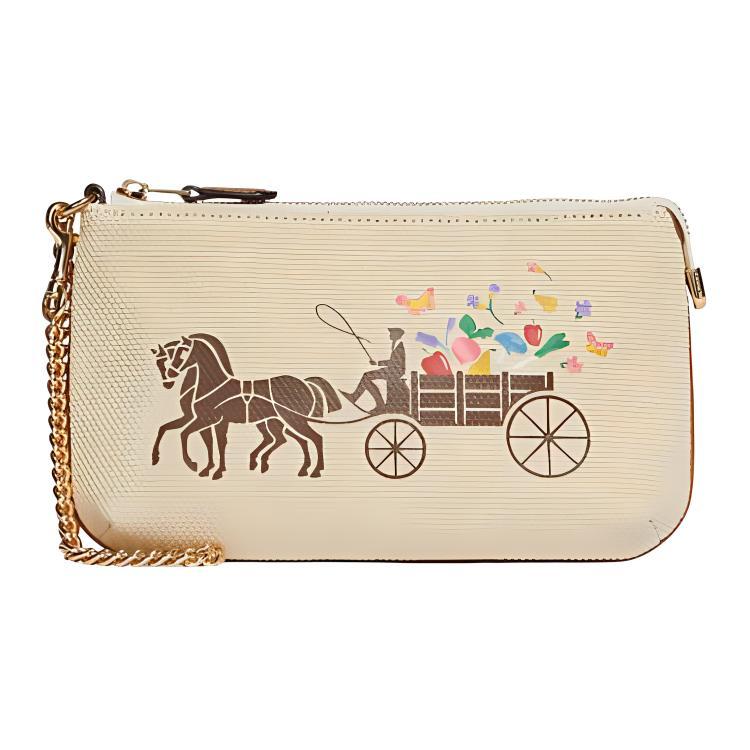 Coach Coach Corner Zip Fabric Wrist Bag Small Size Women's Beige