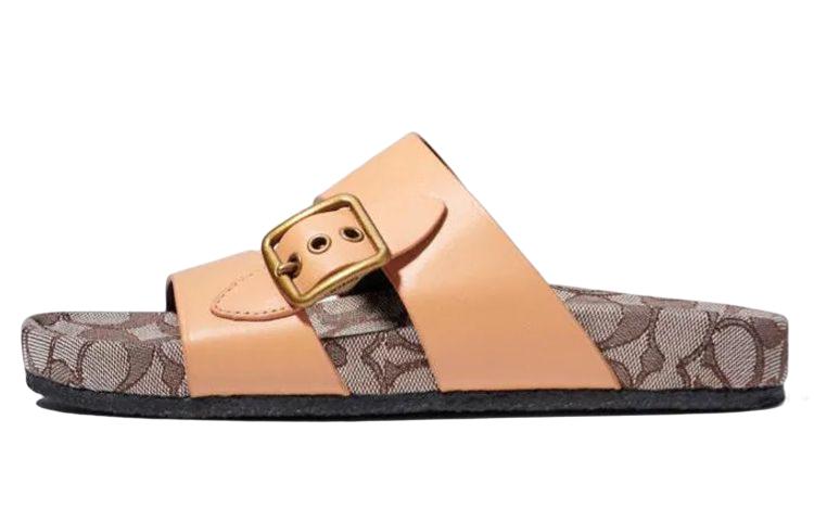 Coach Coach Leather Patchwork Slide Slippers Women's Khaki