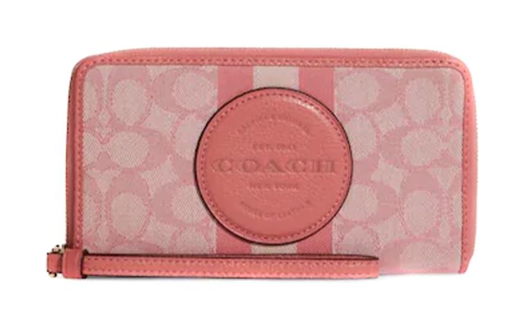 Coach Coach Dempsey Fabric Cell Phone Pouch Wrist Bag Wallet Small Size Women's Rose Petal Pink Macaron Color Scheme
