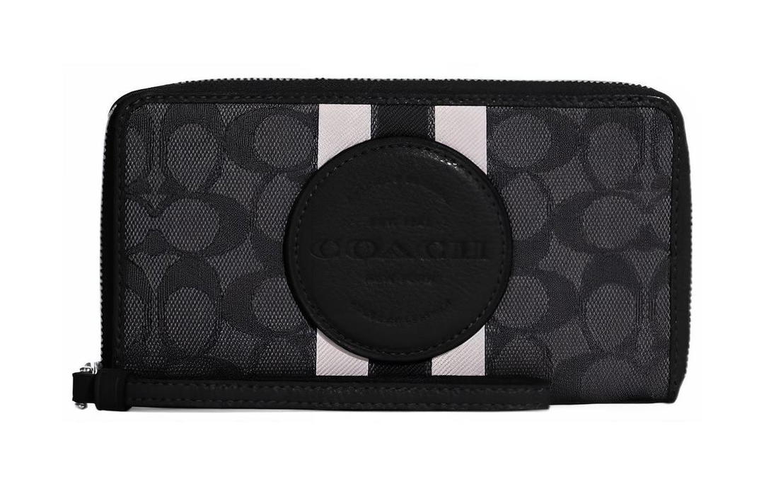 Coach Coach Dempsey Jacquard With Pebbled Leather Coin Purses Wallets Large Size Women's Black