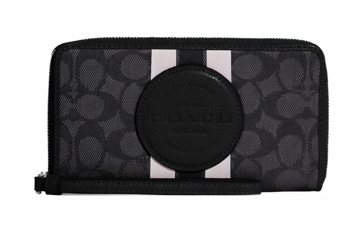 Coach Coach Dempsey Jacquard With Pebbled Leather Coin Purses Wallets Large Size Women's Black
