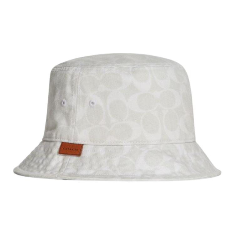 Coach Coach Cotton Leather Bucket Hats Unisex White