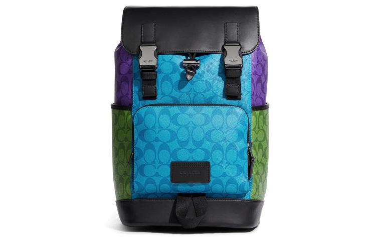 Coach Coach Track Cow Leather Laptop Backpack Large Size Men's Black Blue Purple Green Multicolor