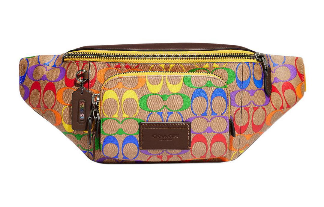 Coach Coach Track Coated Canvas With Calfskin Sling Bag Crossbody Bag Fanny Pack Regular Women's Brown & Rainbow