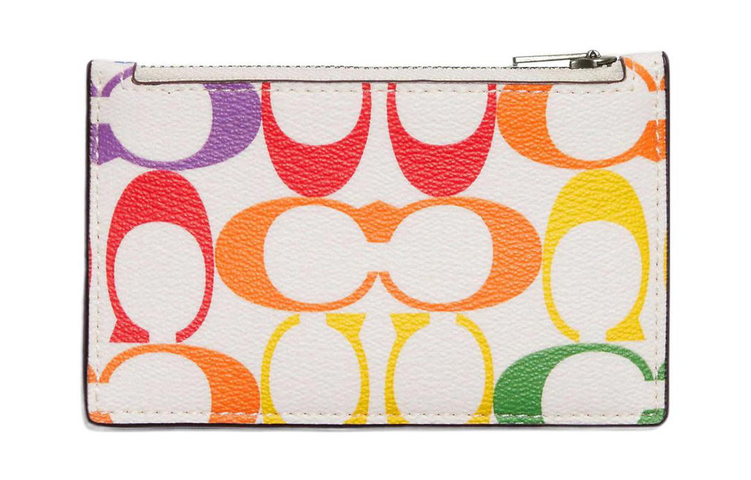 Coach Coach Card Case Canvas With Leather Card Holder Coin Purse Women's Rainbow