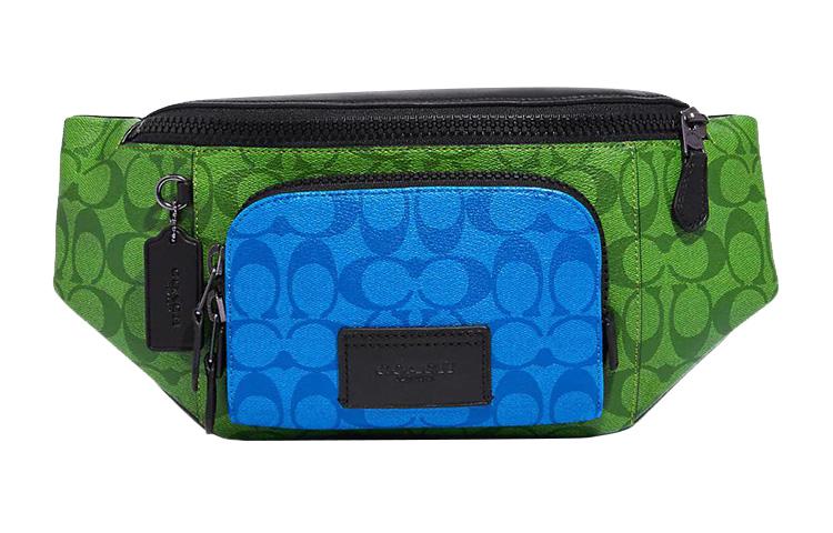 Coach Coach Track Coated Canvas With Calfskin Crossbody Bag Sling Bag Fanny Pack Large Size Men's Green & Blue