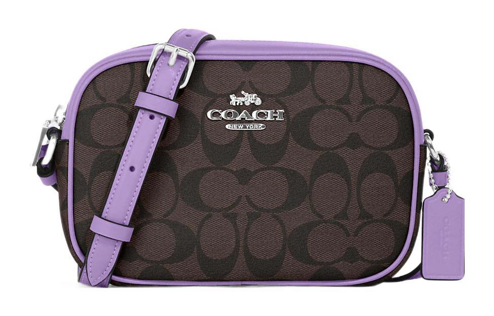 Coach Coach Jamie Canvas With Leather Camera Bag Shoulder Bag Crossbody Bag Mini Women's Dark Brown & Purple