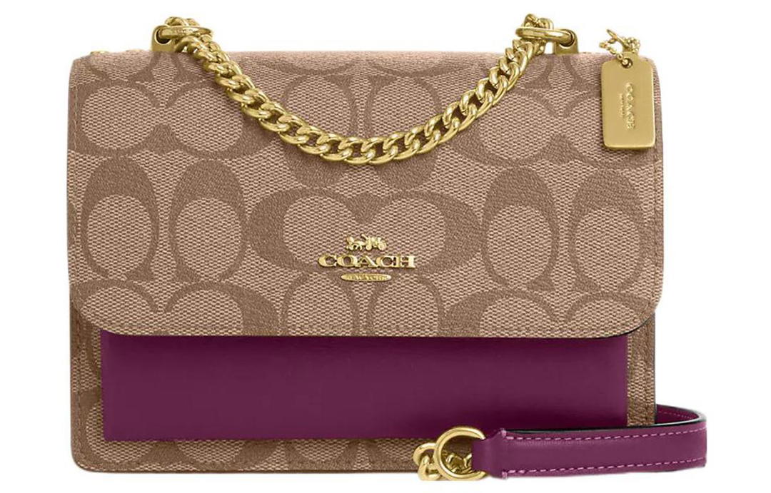 Coach Coach Klare Canvas With Leather Shoulder Bag, Crossbody Bag Mini Women's Khaki/Dark Berry