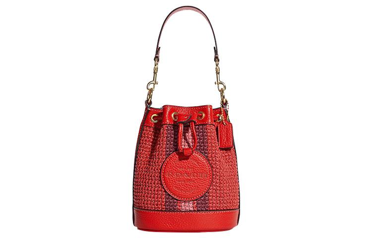 Coach Coach Dempsey Straw With Leather Bucket Bag Handbag Shoulder Bag Crossbody Bag Mini Women's Miami Red