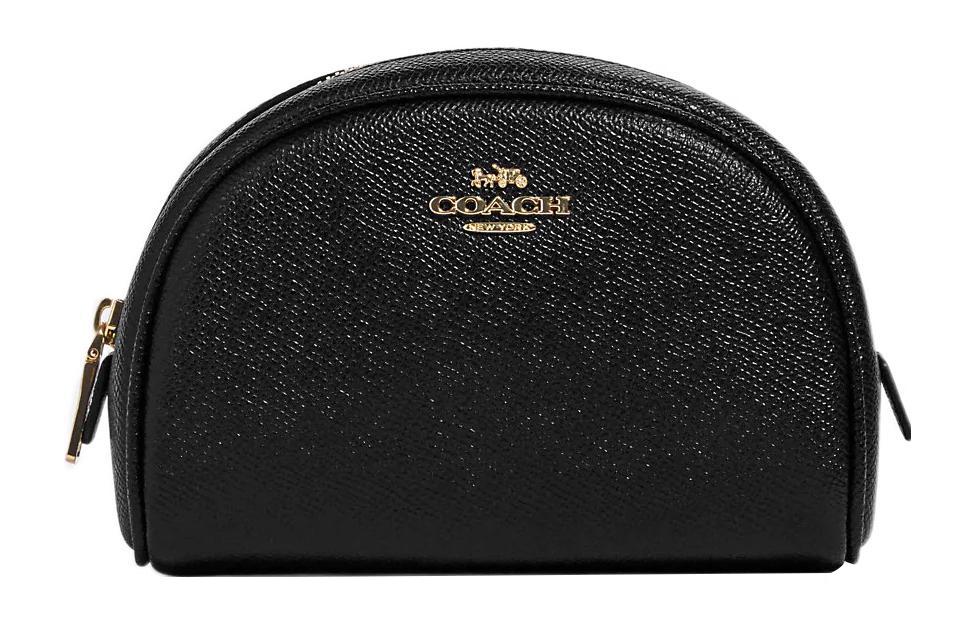 Coach Coach Dome Cross-Stitch Leather Dome Bag Makeup Bag Small Size Women's Black