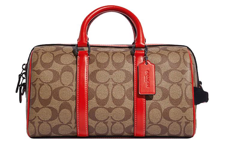 Coach Coach Venturer Cow Leather Handbag Shoulder Bag Crossbody Bag Travel Bag Medium Size Unisex Khaki & Red