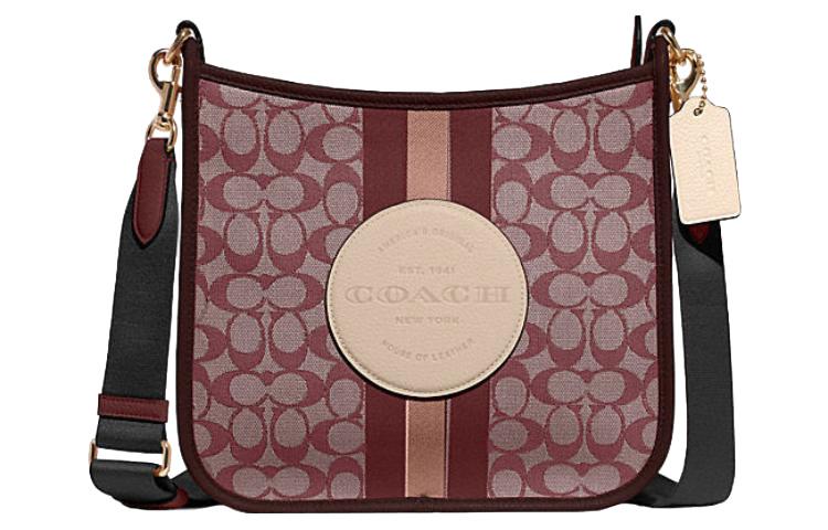 Coach Coach Dempsey Fabric With Cow Leather Document Bag Shoulder Bag Crossbody Bag Large Size Women's Red Brown