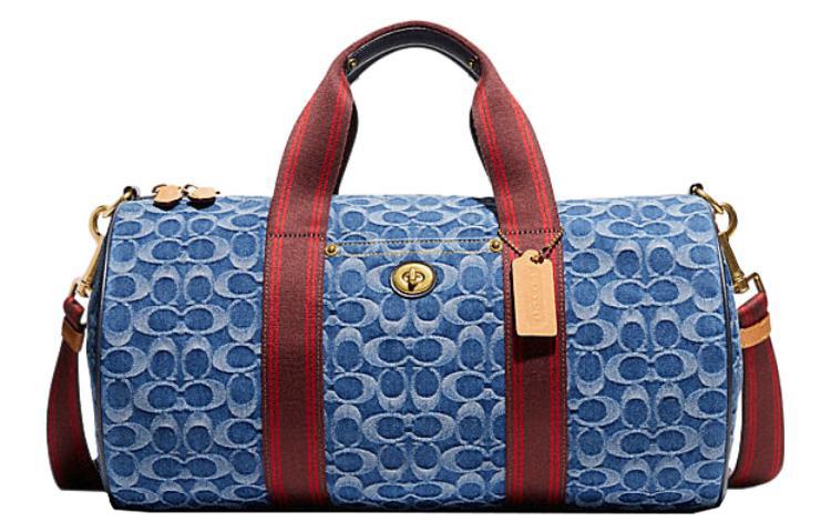 Coach Coach Metropolitan Denim Fabric Canvas With Leather Handbag Crossbody Bag Travel Bag Large Size Unisex Denim & Red