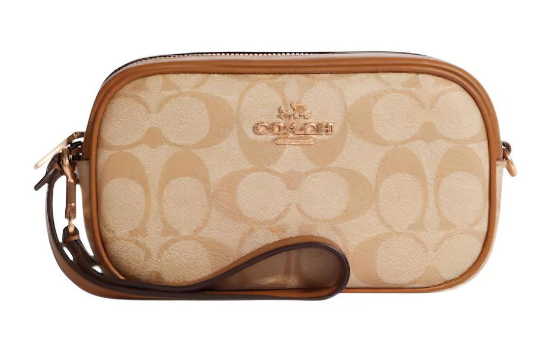Coach Coach Jamie Coated Canvas With Leather Camera Bag Coin Purse Clutch Wrist Bag Small Size Women's Light Khaki