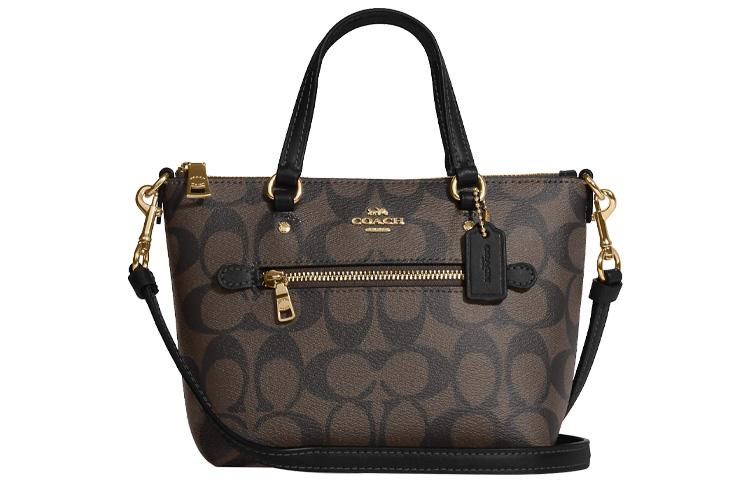 Coach Coach Gallery Coated Canvas With Smooth Leather Handbag Shoulder Bag Crossbody Bag Small Size Women's Brown & Black