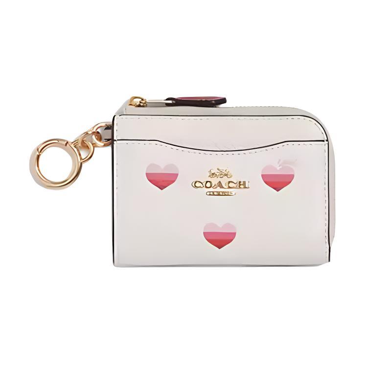 Coach Coach Card Case Refined Pebble Leather Card Holder Key Pouch Coin Purse Mini Women's White