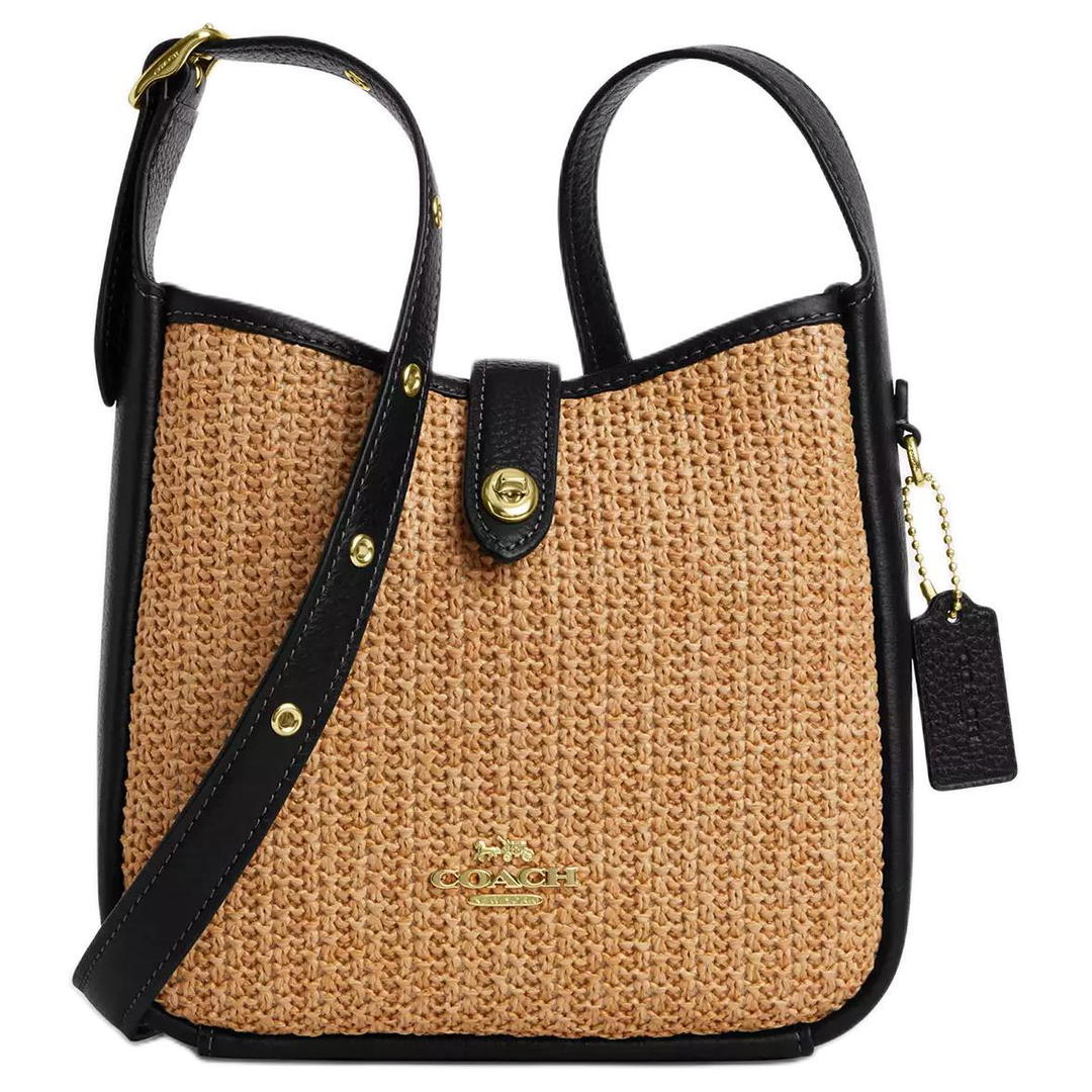 Coach Coach Hadley Straw Shoulder Bag, Crossbody Bag Mini Women's Khaki & Black