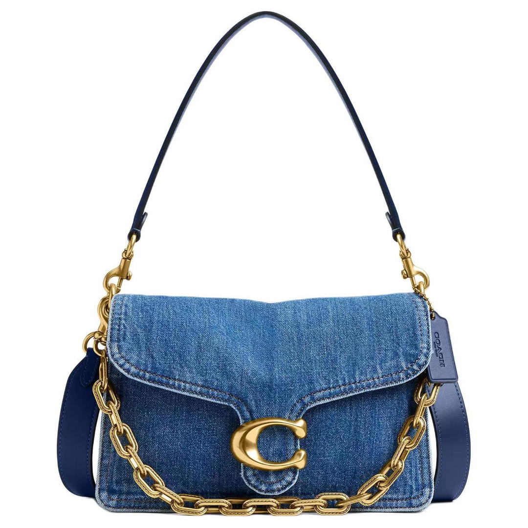 Coach Coach ChainTabby Denim One Shoulder Handbags Medium Size Women's Dark Blue