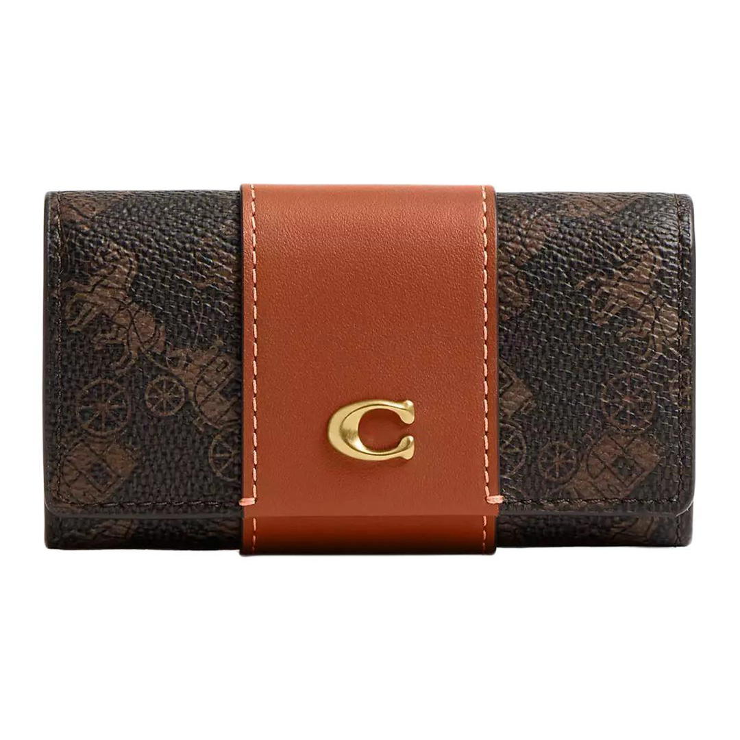 Coach Coach Essential Coated Canvas With Calfskin Key Pouch Mini Women's Black Brown