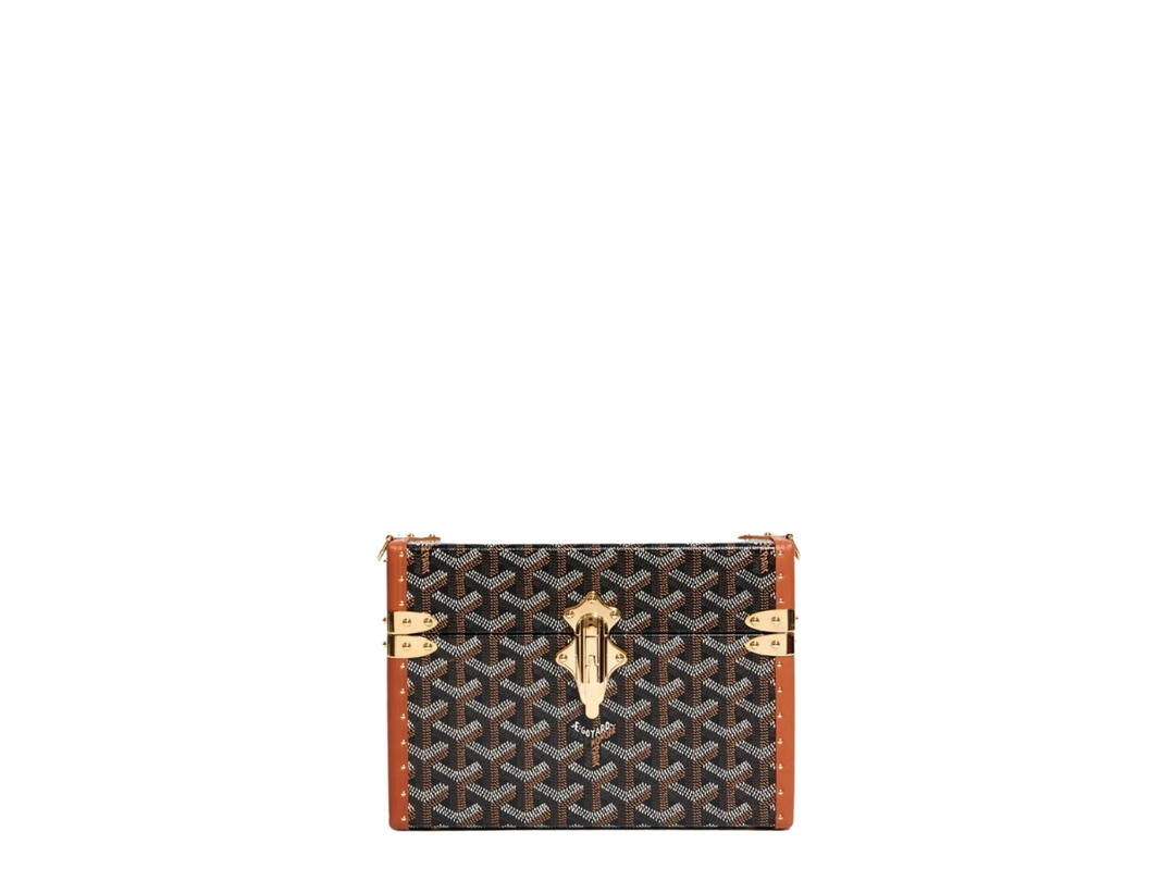 Goyard Goyard Cassette Trunk Bag In Goyardine Canvas And Clamecy Cowhide With Gold Hardware Black And Tan