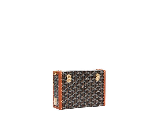Goyard Goyard Cassette Trunk Bag In Goyardine Canvas And Clamecy Cowhide With Gold Hardware Black And Tan - view 3