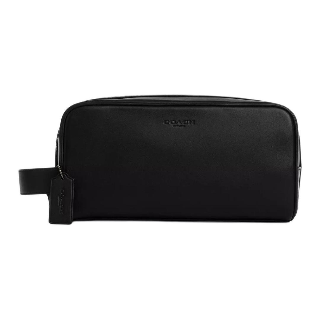 Coach Coach Travel Kit Smooth Calf Leather Clutch Large Size Unisex Black
