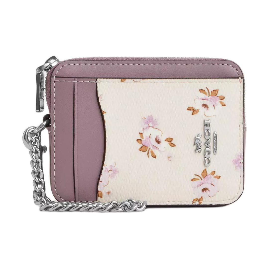 Coach Coach Leather Card Holder Mini Women's Silver & Pink Multicolor