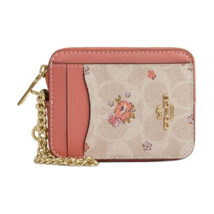 Coach Coach Leather Coin Purse, Card Holder Mini Women's Pink