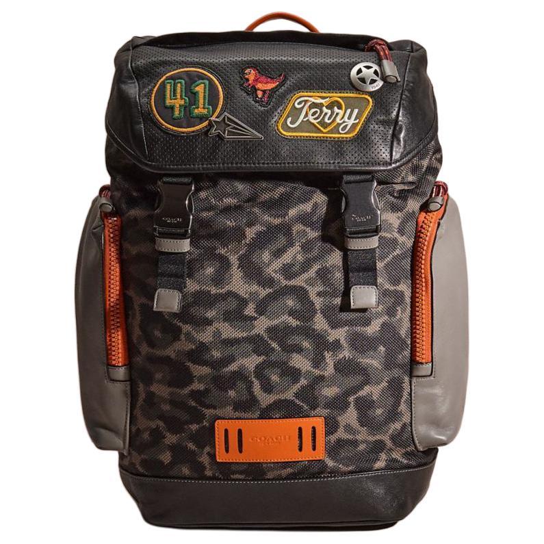 Coach Coach Ranger Canvas Backpack Medium Size Men's Black/Gunmetal With Green/Black Accents