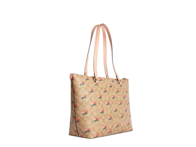 Coach Coach Gallery Tote Bag In Signature Canvas With Strawberry Print Gold Hardware Light Khaki Multi - view 2