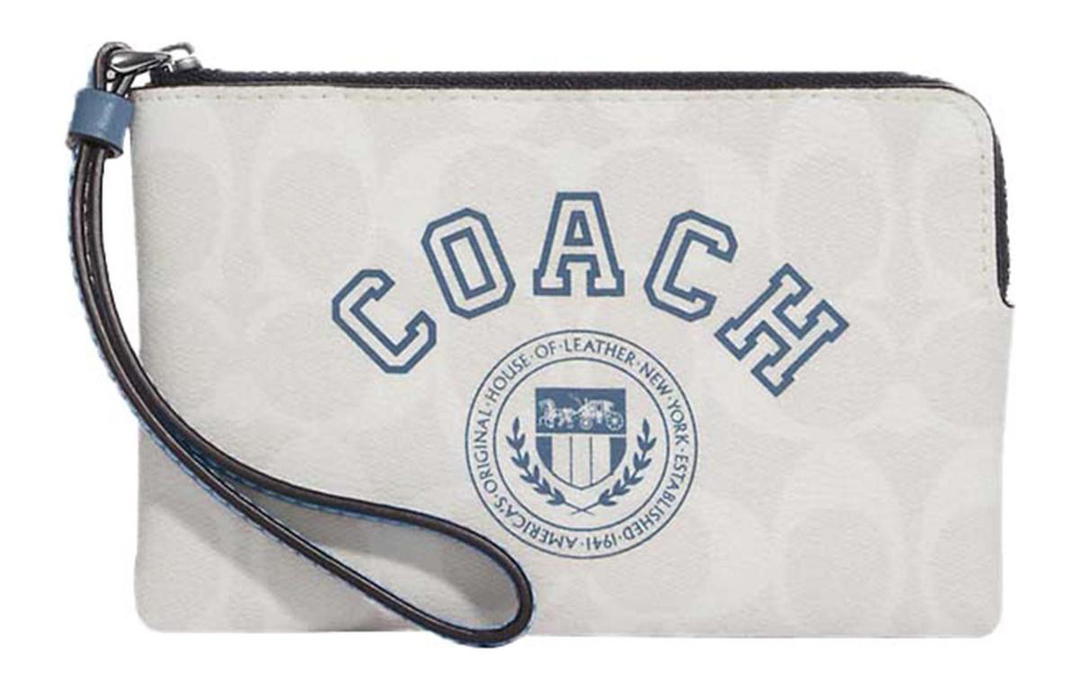 Coach Coach Corner Zip Canvas Wrist Bags Clutches Small Size Women's Chalk White & Indigo