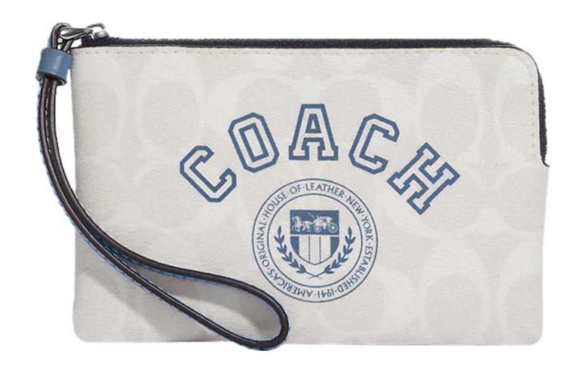 Coach Coach Corner Zip Canvas Wrist Bags Clutches Small Size Women's Chalk White & Indigo