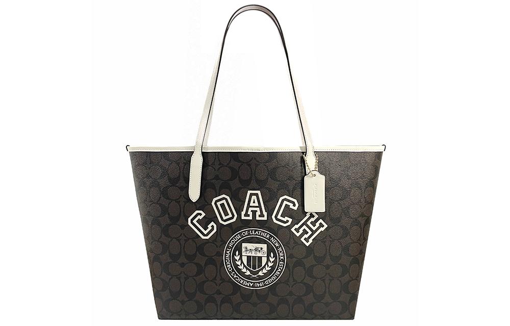 Coach Coach City Leather Tote Bag Shopping Bag Shoulder Bag Handbag Large Size Women's Black White