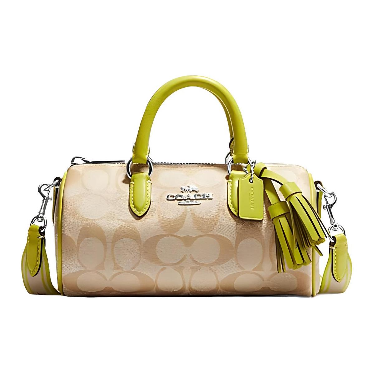 Coach Coach Lacey Coated Canvas With Leather Boston Bag Handbag Shoulder Bag Crossbody Bag Small Size Women's Brown Yellow