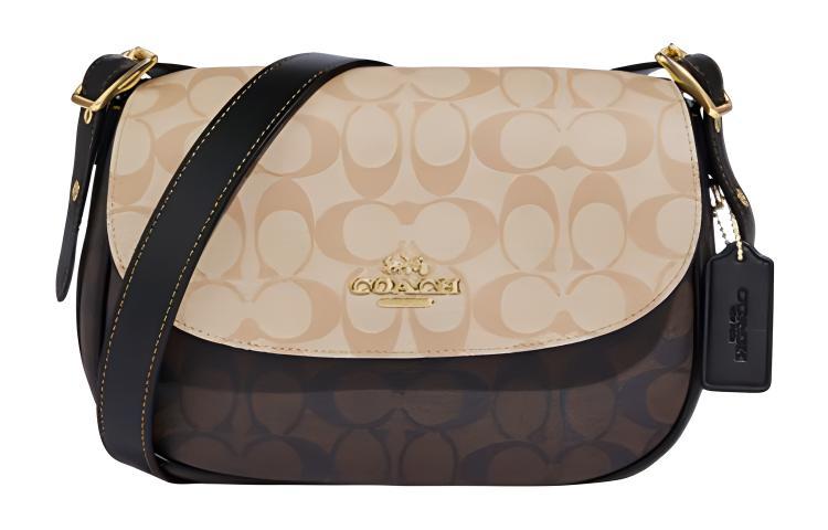 Coach Coach Macie Artificial Leather Saddle Bag Shoulder Bag Crossbody Bag Medium Size Women's Light Khaki & Brown