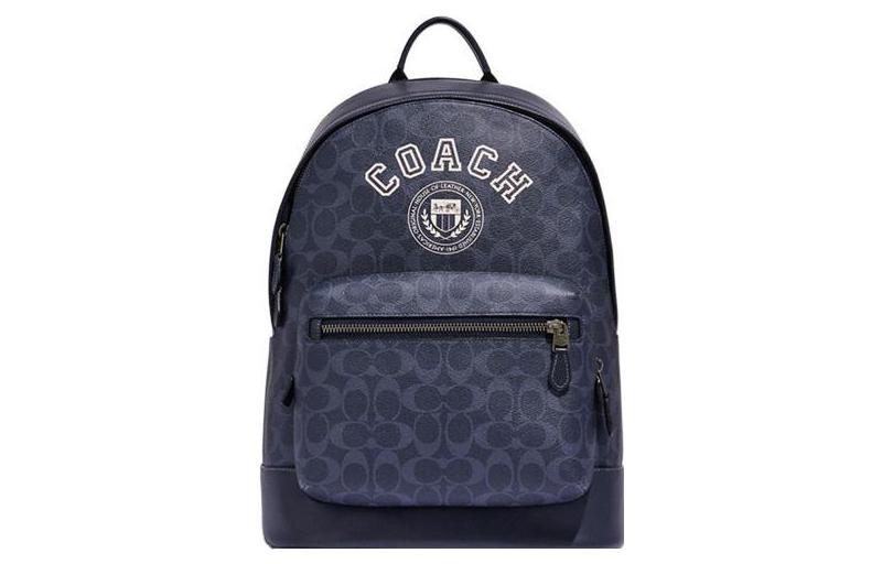 Coach Coach West Artificial Leather Backpack Large Size Men's Denim Blue & Chalk White