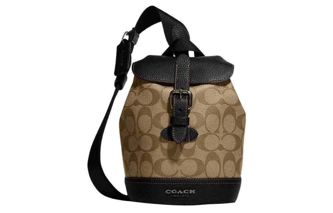Coach Coach Hudson Canvas With Pebbled Leather Shoulder Bag Crossbody Bag Mini Men's Brown & Black