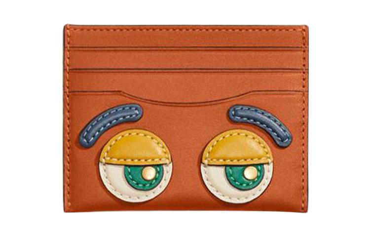 Coach Coach Card Case Glove Tanning Coin Purses Card Holders Mini Men's Canyon Red