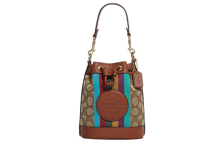 Coach Coach Dempsey Fabric With Cow Leather Bucket Bags Handbags Shoulder Bag Crossbody Bag Mini Women's Khaki