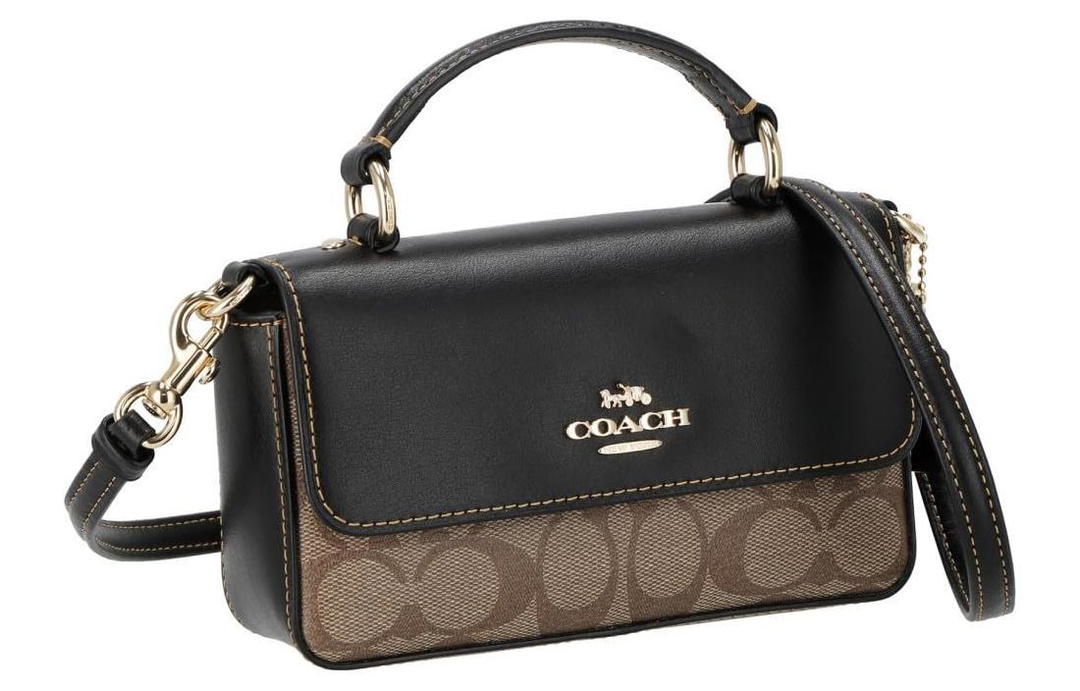 Coach Coach Josie Coated Canvas With Smooth Leather Handbag Shoulder Bag Crossbody Bag Mini Women's Khaki & Black