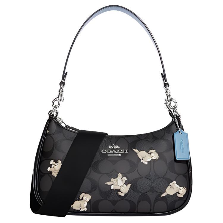 Coach Coach Teri Cow Leather Shoulder Bag Portable Crossbody Bag Shoulder Bag Medium Size Women's Black