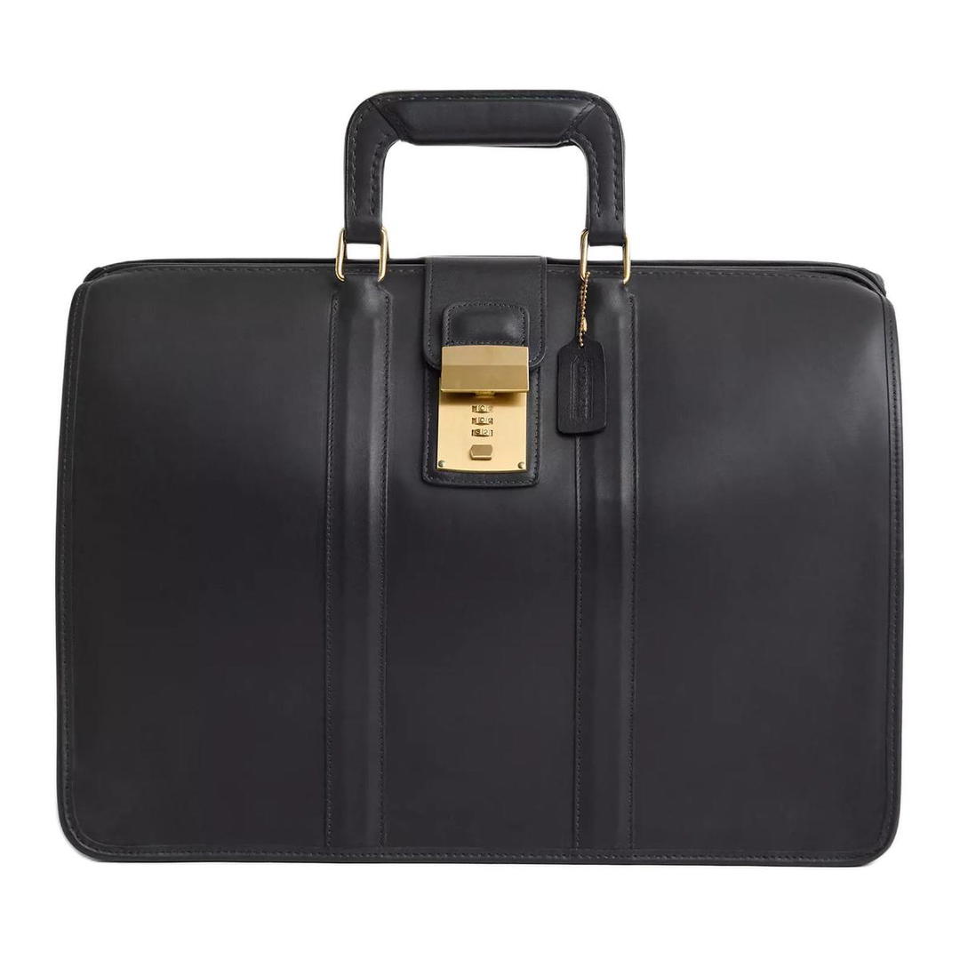 Coach Coach Brief Leather Briefcases Large Size Unisex Black