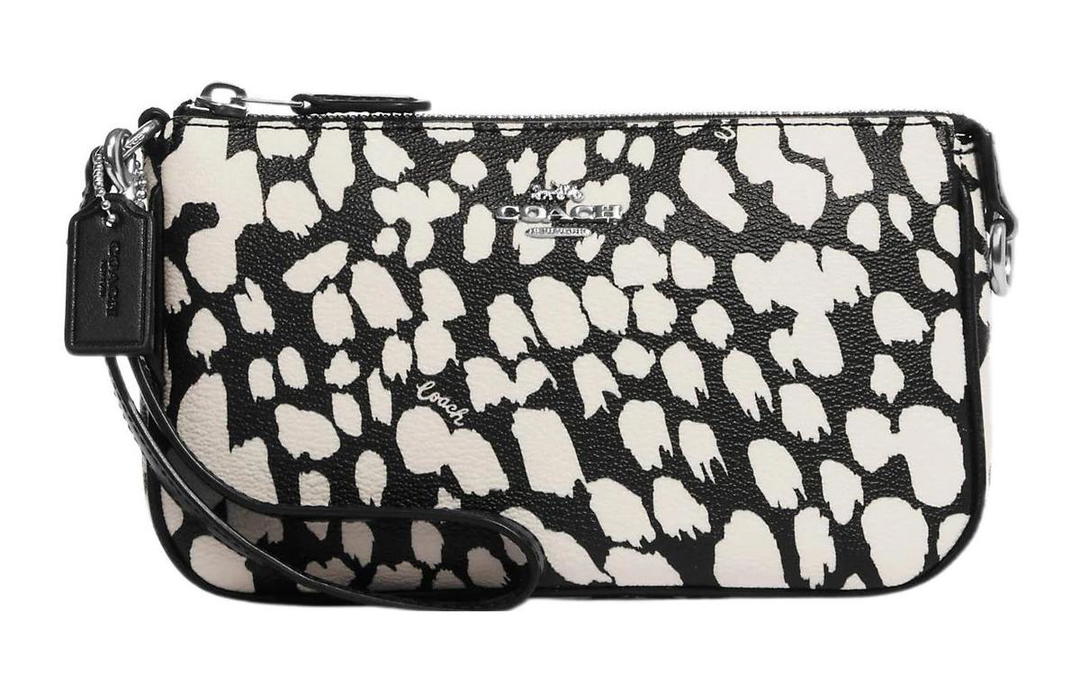 Coach Coach Nolita Coated Canvas With Leather Coin Purse Wrist Bag Clutch Small Size Women's Black & White