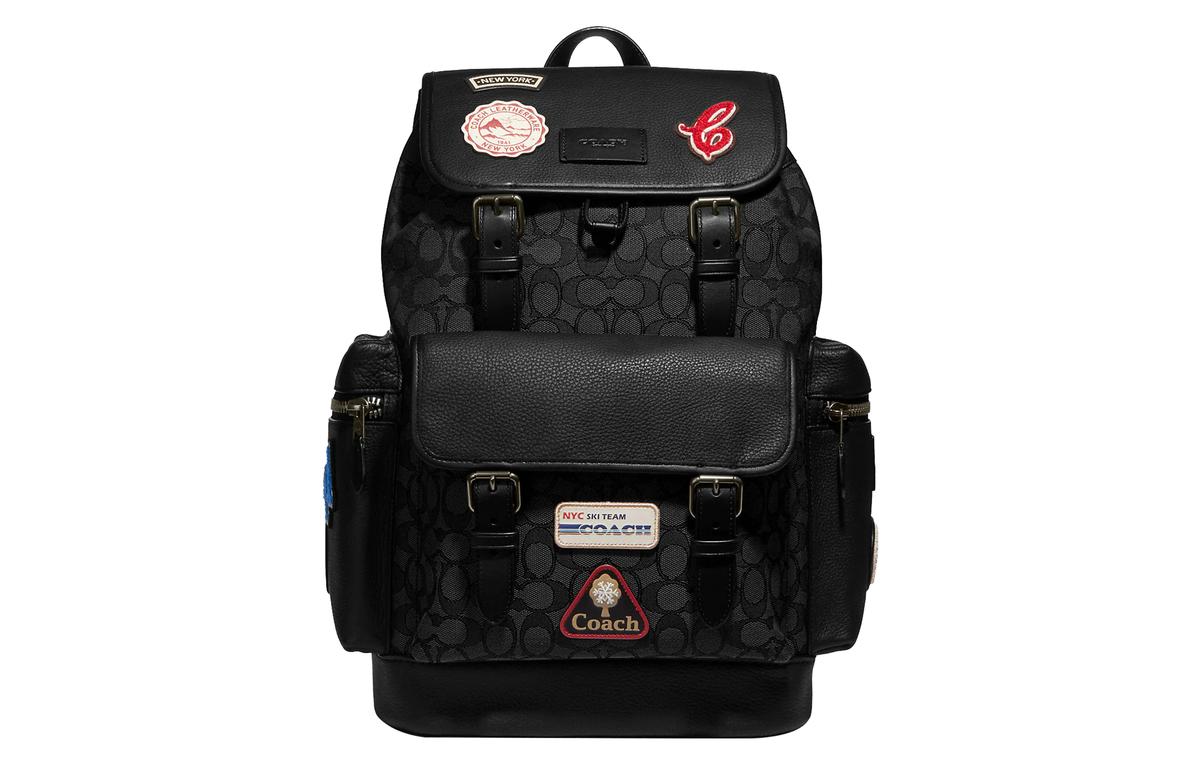 Coach Coach Sprint Jacquard Fabric With Pebbled Leather And Cow Leather Backpack Large Size Women's Black