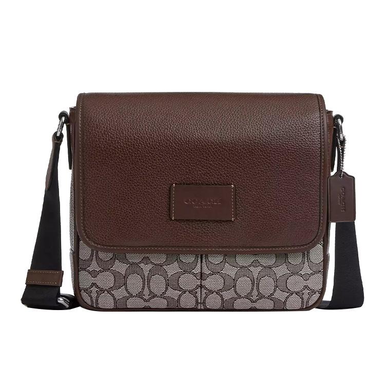 Coach Coach Map Jacquard With Pebbled Leather And Calfskin Shoulder Bag, Crossbody Bag Mini Men's Silver & Oak & Maple