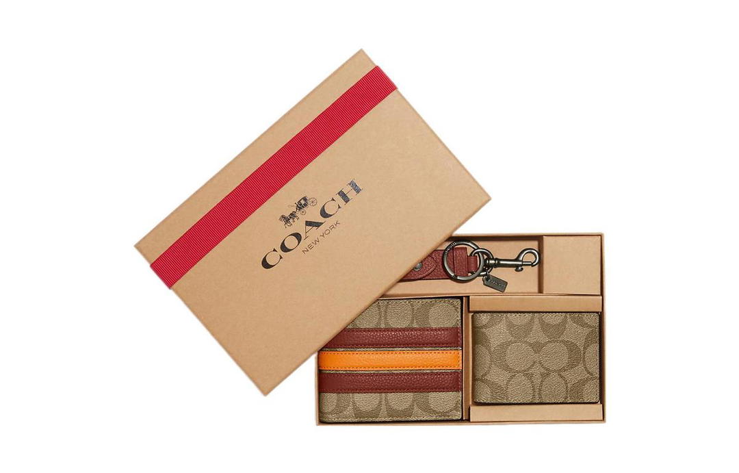 Coach Coach 3 IN 1 Wallet Coated Canvas With Natural Pebbled Leather Set Wallet Men's Khaki