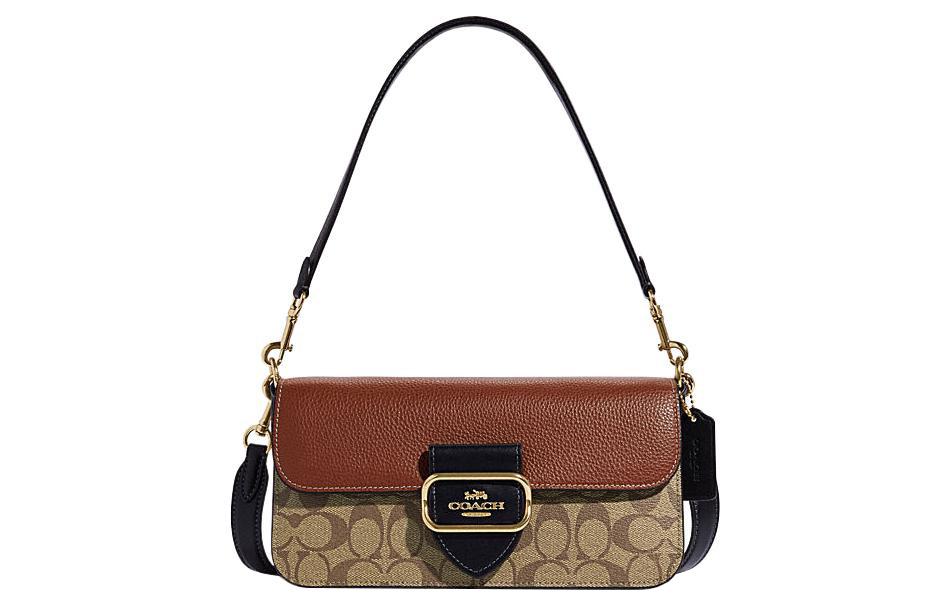 Coach Coach Patchwork Cow Leather Portable Crossbody Bag Shoulder Bag Women's Khaki & Brown