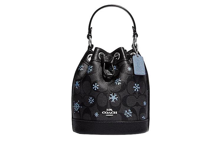 Coach Coach Dempsey Artificial Leather Cow Leather Patchwork Bucket Bag Handbag Shoulder Bag Crossbody Bag Mini Women's Black